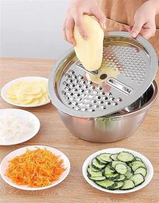 img 1 attached to 🥗 Cedilis 10 Inch Stainless Steel Basin with Drain Basket: Multifunctional 3-in-1 Colander, Bowl Set, and Vegetable Cutter Combo – Ideal Salad Maker Bowl with Julienne Grater, Slicer Peeler, and More!