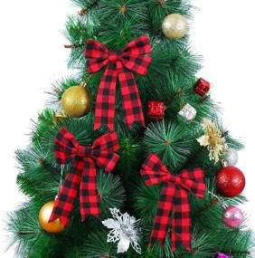 img 1 attached to Stylish Christmas Plaid Bows: 20-Piece Set for Xmas Tree & Home Decoration – 5 x 7 Inch (Black-White)