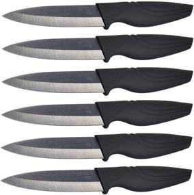 img 4 attached to 🔪 Set of 6 Nano ID Ceramic Black Blade Steak Knives - Expertly Sharpened Kitchen Cutlery