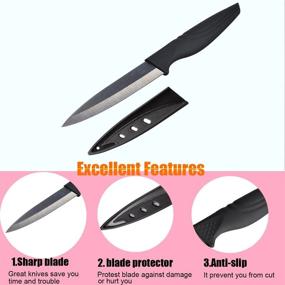 img 2 attached to 🔪 Set of 6 Nano ID Ceramic Black Blade Steak Knives - Expertly Sharpened Kitchen Cutlery
