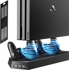 img 4 attached to 🎮 Kootek PS4 Vertical Stand with Cooling Fan & Dual Controller Charging Station, USB HUB & Dual Charger Ports – Slim/Regular PlayStation 4 Compatible (Not for PS4 Pro)