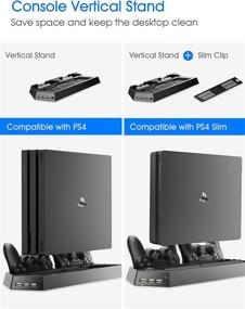 img 1 attached to 🎮 Kootek PS4 Vertical Stand with Cooling Fan & Dual Controller Charging Station, USB HUB & Dual Charger Ports – Slim/Regular PlayStation 4 Compatible (Not for PS4 Pro)