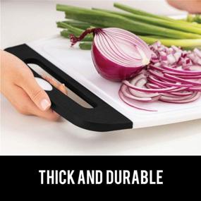 img 3 attached to 🦍 Gorilla Grip Reversible Cutting Board Set of 3 - Oversized, Thick & Easy to Grip Handle - Deep Juice Grooves - Slip Resistant - Large Chopping Boards for Meat, Vegetables & Fruits - Dishwasher Safe - Black