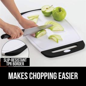 img 1 attached to 🦍 Gorilla Grip Reversible Cutting Board Set of 3 - Oversized, Thick & Easy to Grip Handle - Deep Juice Grooves - Slip Resistant - Large Chopping Boards for Meat, Vegetables & Fruits - Dishwasher Safe - Black