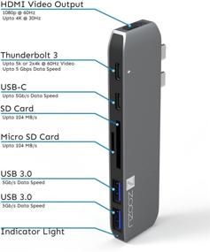 img 2 attached to 🔌 Адаптер Dongle USB Type-C ZOOZU для MacBook Pro 2016-2019 и MacBook Air 2018-2019 - Thunderbolt 3, зарядка, USB-C, 4K HDMI, 2 порта USB 3.0, слот для карт SD/Micro (серый космос)