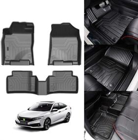 img 4 attached to 🚗 KUST All Weather TPE Floor Liner Set for 2016-2021 Honda Civic Sedan/Hatchback/Type R - 2 Row Mats with Durable Odorless 3D Design