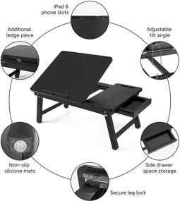 img 1 attached to 💻 Столик для ноутбука Nnewvante - Бамбуковый завтрака Трай с складным столиком для ноутбука, наклоняющимся верхним ящиком, слотами для планшетов - Черный