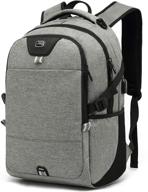 🎒 15.6 inch water resistant laptop backpack with usb charging port - ideal college travel daypack for men & women (light grey) logo