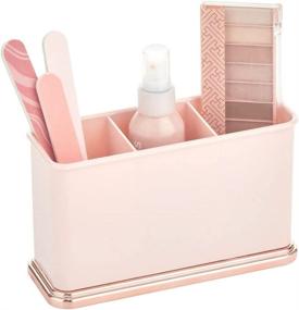 img 4 attached to 💄 mDesign Pink/Rose Gold Plastic Makeup Organizer Caddy Bin for Vanity Countertops or Cabinet - Divided Sections for Makeup Brushes, Eye/Lip Pencils, Lipstick, Lip Gloss, Concealers