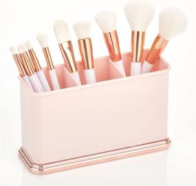 img 2 attached to 💄 mDesign Pink/Rose Gold Plastic Makeup Organizer Caddy Bin for Vanity Countertops or Cabinet - Divided Sections for Makeup Brushes, Eye/Lip Pencils, Lipstick, Lip Gloss, Concealers