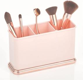 img 1 attached to 💄 mDesign Pink/Rose Gold Plastic Makeup Organizer Caddy Bin for Vanity Countertops or Cabinet - Divided Sections for Makeup Brushes, Eye/Lip Pencils, Lipstick, Lip Gloss, Concealers