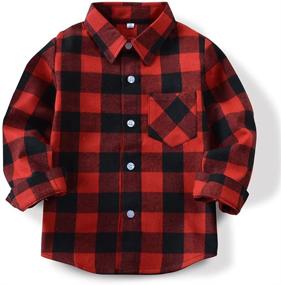 img 4 attached to OCHENTA Little Flannel Boys' Clothing with Button Sleeves for Tops, Tees & Shirts