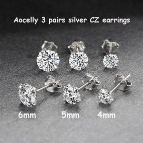 img 3 attached to 💍 Aocelly Premium S925 Sterling Silver Stud Earrings Set: Hypoallergenic Jewelry for Girls & Women