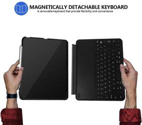 img 2 attached to Elecbae Клавиатурный чехол для iPad Pro 11 2018 - Стандарт Slim PU кожаная обложка с съемной беспроводной клавиатурой и отверстием для карандаша - черный.