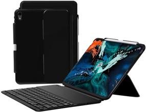 img 4 attached to Elecbae Клавиатурный чехол для iPad Pro 11 2018 - Стандарт Slim PU кожаная обложка с съемной беспроводной клавиатурой и отверстием для карандаша - черный.