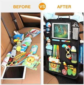 img 1 attached to Car Seat Organizer with Tablet Holder - Backseat Car Organizer, 12 Storage Pockets, 2 Hooks, Earphone Hole Design, 2 Backup Bags, Kick Mats Car Organizer Back Seat (2 Pack)