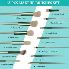 img 3 attached to 💚 ZLXIN Makeup Brushes Set 13 Pcs - Premium Synthetic Kabuki Foundation Face Powder Blush Concealers Eye Shadows Make Up Brushes Kit with Storage Bag - Green