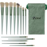 💚 zlxin makeup brushes set 13 pcs - premium synthetic kabuki foundation face powder blush concealers eye shadows make up brushes kit with storage bag - green logo