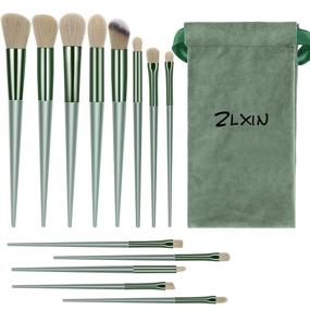 img 4 attached to 💚 ZLXIN Makeup Brushes Set 13 Pcs - Premium Synthetic Kabuki Foundation Face Powder Blush Concealers Eye Shadows Make Up Brushes Kit with Storage Bag - Green