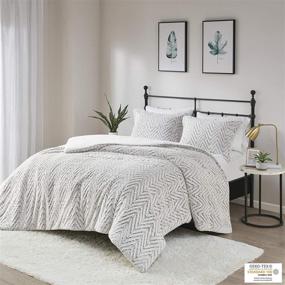 img 2 attached to 🛏️ Madison Park MP10-4803 Adelyn Plush Faux Fur Chevron Comforter Set, King/California King, Ivory 3 Piece - Ultra Soft
