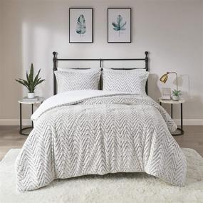 img 4 attached to 🛏️ Madison Park MP10-4803 Adelyn Plush Faux Fur Chevron Comforter Set, King/California King, Ivory 3 Piece - Ultra Soft