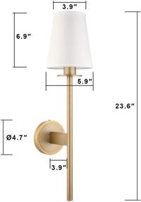 img 1 attached to Pair of 2 Modern Classy Vintage Wall Sconces with Flared White Textile Lamp Shades for Living Room, Bedside, Reading, Fireplace Area - Antique Wall Light Fixture