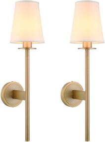 img 3 attached to Pair of 2 Modern Classy Vintage Wall Sconces with Flared White Textile Lamp Shades for Living Room, Bedside, Reading, Fireplace Area - Antique Wall Light Fixture