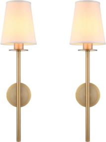 img 2 attached to Pair of 2 Modern Classy Vintage Wall Sconces with Flared White Textile Lamp Shades for Living Room, Bedside, Reading, Fireplace Area - Antique Wall Light Fixture