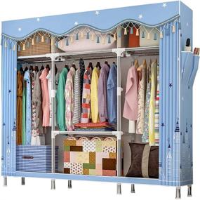 img 4 attached to 🏰 ZZBIQS Dream Castle Extra Large Wardrobe Storage Closet: Portable Organizer with Flannel Cover, Hang Rod, and Side Pockets
