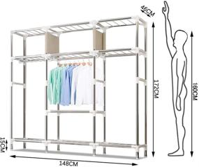 img 3 attached to 🏰 ZZBIQS Dream Castle Extra Large Wardrobe Storage Closet: Portable Organizer with Flannel Cover, Hang Rod, and Side Pockets