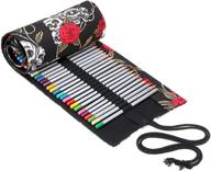 btsky canvas colored pencil roll wrap - 72 slot organizer for adult coloring pencils (no pencils included) with skull design логотип