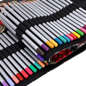 img 1 attached to BTSKY Canvas Colored Pencil Roll Wrap - 72 Slot Organizer for Adult Coloring Pencils (NO Pencils Included) with Skull Design