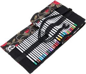 img 3 attached to BTSKY Canvas Colored Pencil Roll Wrap - 72 Slot Organizer for Adult Coloring Pencils (NO Pencils Included) with Skull Design