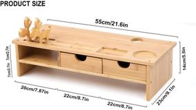 img 3 attached to 🐾 Bamboo 2 Tier Monitor Stand Riser Desk Organizer with Drawers - Adjustable Desktop Storage Organizer for Computer, Printer, Cellphone - Use in Office or Home to Reduce Neck and Eye Strain (Fawn)