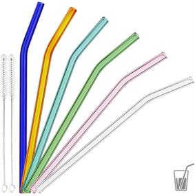 img 3 attached to 🥤 Set of 6 Bent Glass Drinking Straws with 2 Cleaning Brushes, Shatter Resistant, BPA Free, Non-Toxic, Eco-Friendly, 200mm x 10mm (Bent 8'' x10mm, MultiColor)