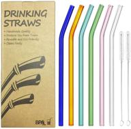🥤 set of 6 bent glass drinking straws with 2 cleaning brushes, shatter resistant, bpa free, non-toxic, eco-friendly, 200mm x 10mm (bent 8'' x10mm, multicolor) logo
