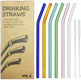 img 4 attached to 🥤 Set of 6 Bent Glass Drinking Straws with 2 Cleaning Brushes, Shatter Resistant, BPA Free, Non-Toxic, Eco-Friendly, 200mm x 10mm (Bent 8'' x10mm, MultiColor)