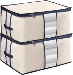 img 4 attached to 🛏️ 2-Piece Oxford Comforter Storage Bags with Clear Windows - Breathable Organizers for Home Pillows, Beddings, Blankets, and Clothes, featuring Zippers and Convenient Carry Handles