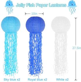 img 3 attached to 🌊 Under The Sea Ocean Paper Lanterns: Royal Blue & White Hanging Jellyfish Lanterns for Wedding, Graduation & Birthday Party Decorations - Set of 6