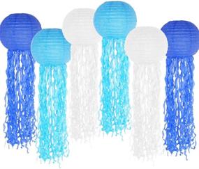 img 4 attached to 🌊 Under The Sea Ocean Paper Lanterns: Royal Blue & White Hanging Jellyfish Lanterns for Wedding, Graduation & Birthday Party Decorations - Set of 6