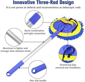 img 1 attached to Магазин щетки для мытья автомобиля из ченильного микрофибра с длинной алюминиевой ручкой 45 дюймов - набор для бесцарапающей чистки автомобиля 2 в 1.