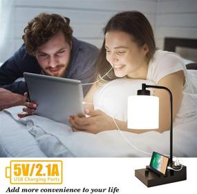img 1 attached to 🌟 Enhance Your Space with a Dimmable Bedside Lamp: Dual USB Ports, Phone Stands, Opal Glass Shade, Modern Design & LED Bulb Included