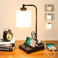 🌟 enhance your space with a dimmable bedside lamp: dual usb ports, phone stands, opal glass shade, modern design & led bulb included logo