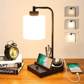 img 4 attached to 🌟 Enhance Your Space with a Dimmable Bedside Lamp: Dual USB Ports, Phone Stands, Opal Glass Shade, Modern Design & LED Bulb Included