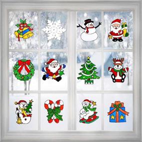 img 4 attached to 🎄 Decorate Your Windows with Joinart 12 Pcs Christmas Window Clings - Snowman, Santa Claus, and More!