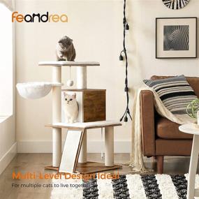 img 3 attached to 🐈 FEANDREA Wooden Cat Tree Condo Furniture with Scratching Posts, Modern Cat Tower for Large/Small Cats, 37.8 Inches, Walnut Color UPCT071H01