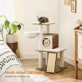 img 2 attached to 🐈 FEANDREA Wooden Cat Tree Condo Furniture with Scratching Posts, Modern Cat Tower for Large/Small Cats, 37.8 Inches, Walnut Color UPCT071H01