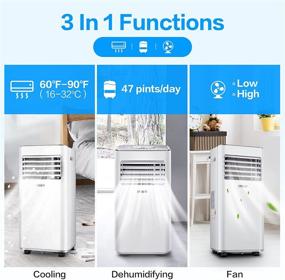 img 3 attached to 🆒 Portable Air Conditioner & Dehumidifier 8000 BTU - Quiet, 3-in-1 AC Unit with Remote Control, 24h-Timer - Ideal for Home, Basements, Bedrooms, Bathrooms, Closets - Includes Drainage Hose & Window Mount Exhaust Kit