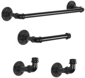 img 4 attached to 🚽 Premium MOOACE 4-Piece Bathroom Hardware Set: Industrial Pipe Towel Bar, Wall-Mounted Accessories - 18" Towel Bar, Toilet Paper Holder, 2 Robe Hooks