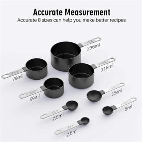 img 3 attached to 🥄 8 Piece Stackable Stainless Steel Measuring Cups and Spoons Set - Accurate Tablespoon and Small Teaspoon with Plastic Head for Measuring Dry and Liquid Ingredients - Black